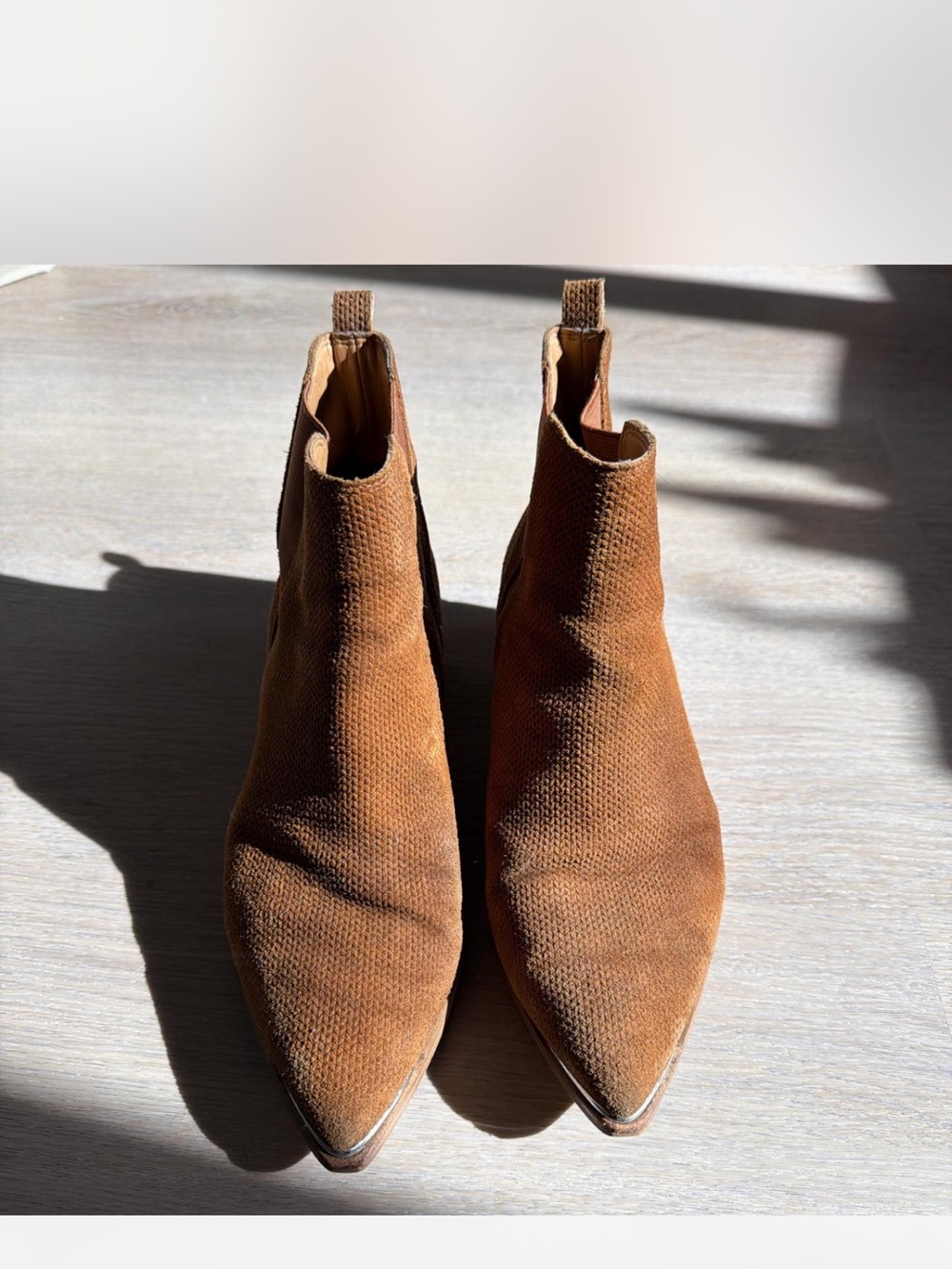 Marc Fisher Pointed-Toe Chelsea Ankle Boots in Chestnut Brown
